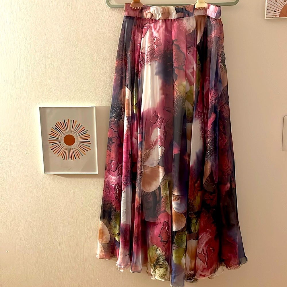 Floral Maxi Skirt - Pink and Green